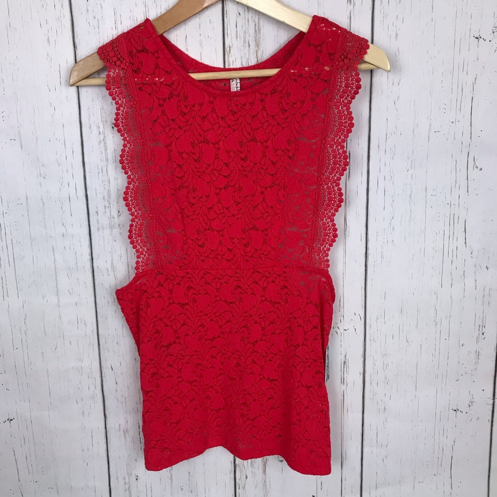 Free People Lace Red Sure Thang Tank Top - Picture 2 of 7